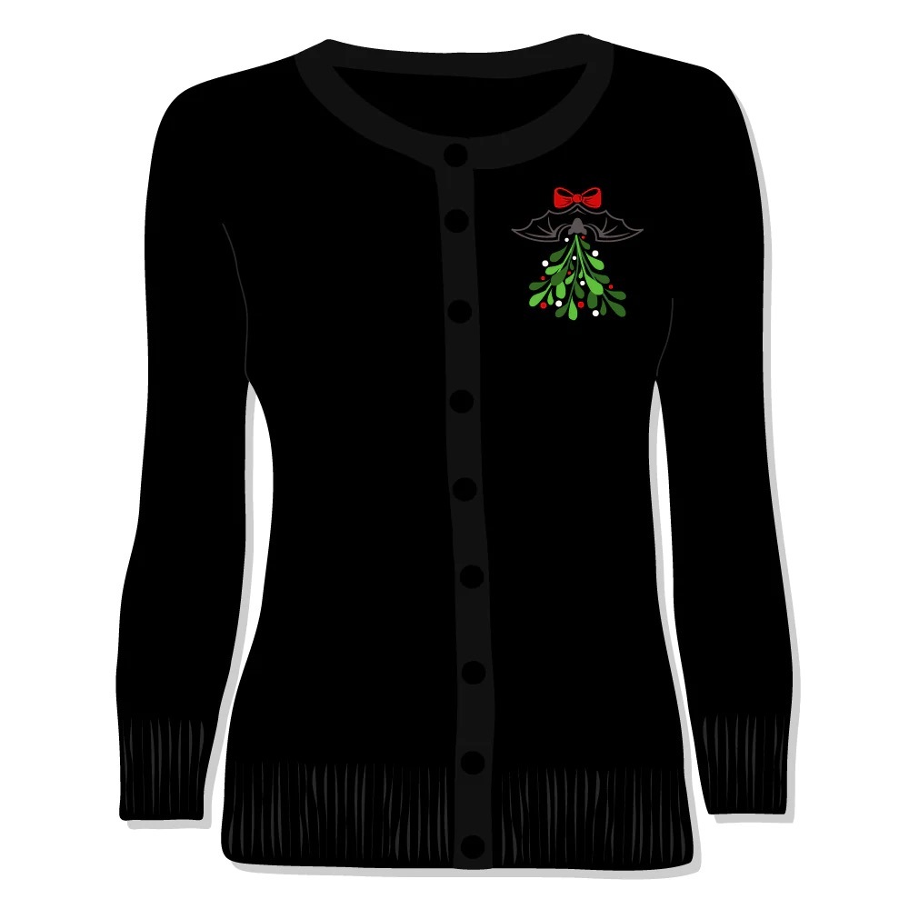 Bewitched Wicker Merry Scary Christmas Wreath Embroidered Cardigan